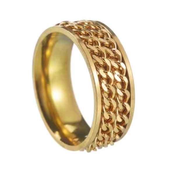 Men’s Double Chain Spinner Ring – 18K Gold Plated Stainless Steel - Picture 1 of 5